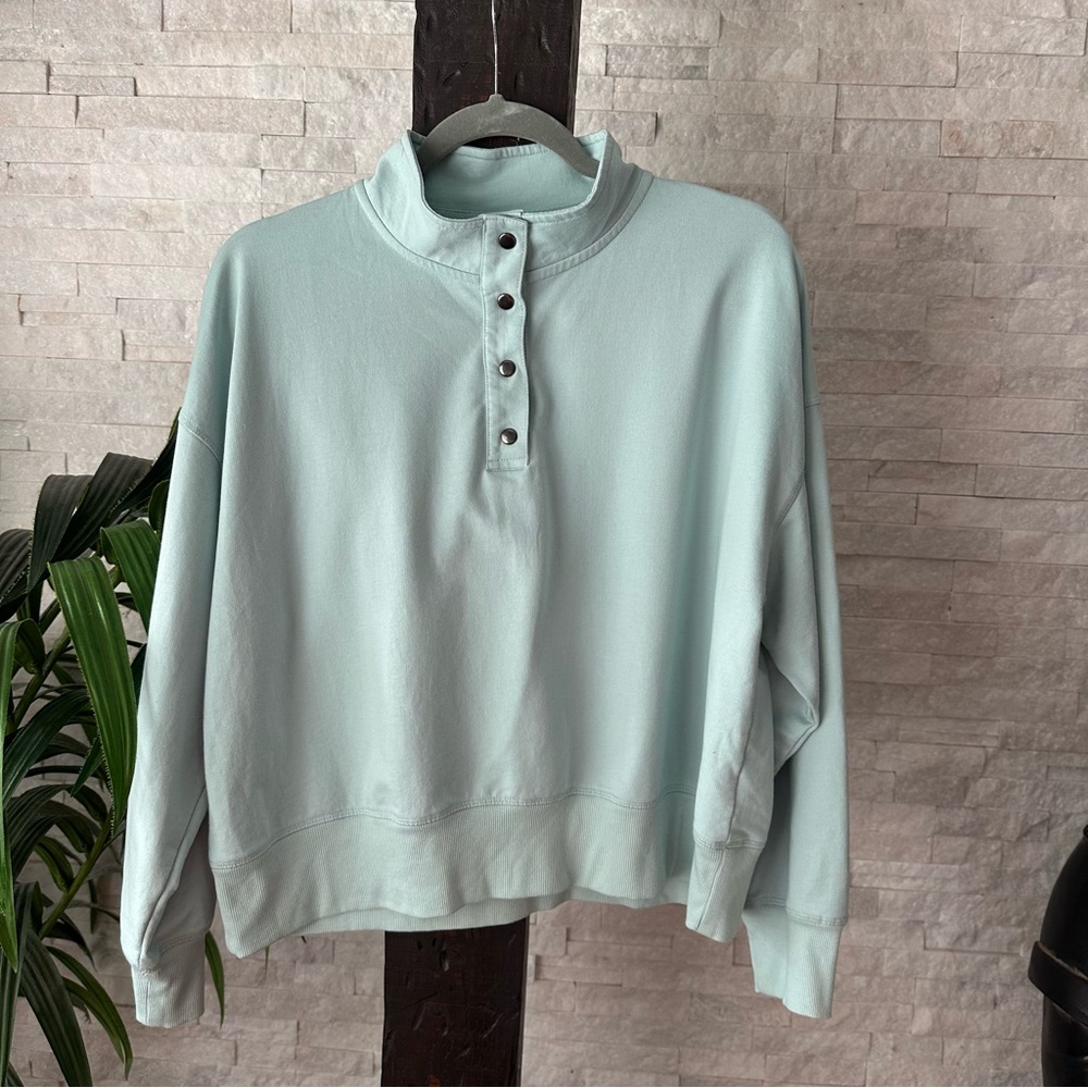 Como Vintage Aqua Mint Green Crop Pullover Sweatshirt Size Large
